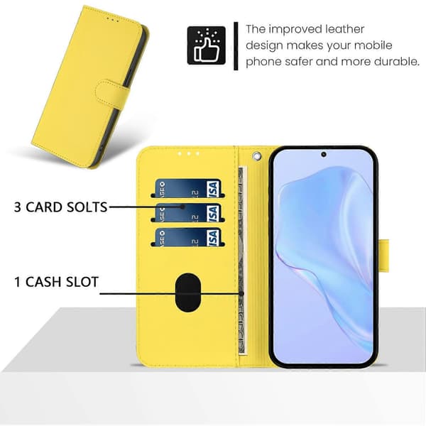 Solid farve tegnebog læder telefoncover med rem til Realme GT7 Pro Racing 5G Multicolor Lemon