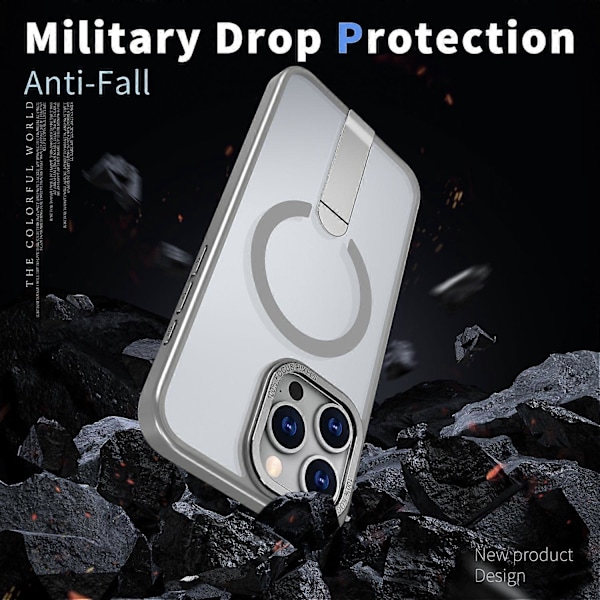 Cover til iPhone 15 Pro Max Kompatibel med MagSafe Stativ TPU + Akryl Telefon Cover Multicolor Titanium Grey