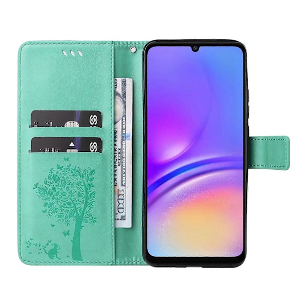 KT Imprinting Flower Series-3 til Samsung Galaxy A06 Etui Katte Træ Mønster Flip Læder Telefon Cover Multicolor Style B