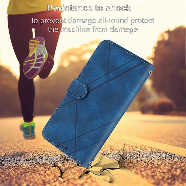 Til Samsung Galaxy S25 Edge Etui Præget Linje Læder Telefon Cover med Praktisk Rem Multicolor Blue