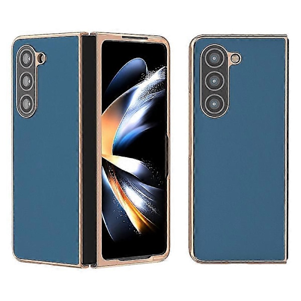 För Samsung Galaxy Z Fold5 5G Silkeslen Känsla Mobilskal Äkta Koläder+PC Elektroplätering Skydd Multicolor Style A