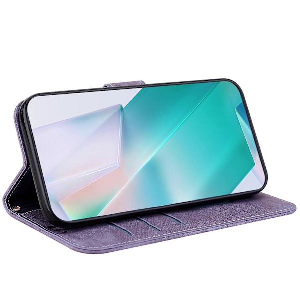 Til Motorola Moto G15 4G Wallet Case Tiger Præget Læder Stødsikkert Telefon Cover Multicolor Purple