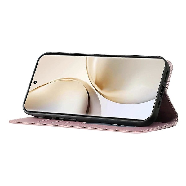 Plånboksfodral för Realme 14 Pro+ 5G Stark Magnetisk Rutig Mönster Präglad Läder Flip Omslag Multicolor Rose Gold