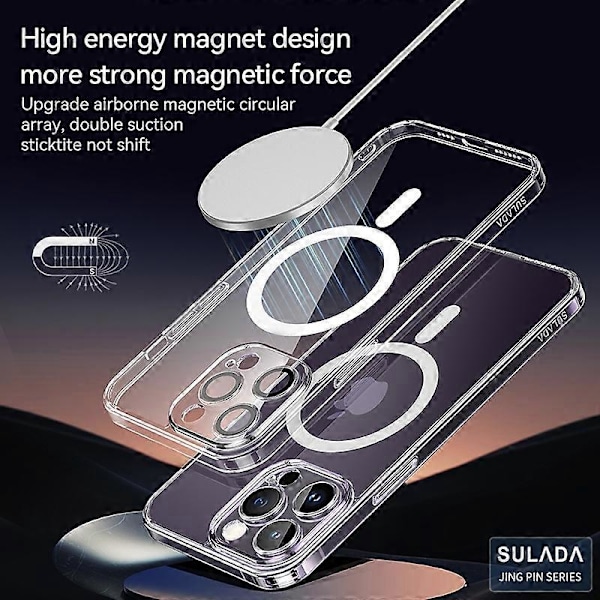 SULADA TPU+PC -kotelo iPhone 15 Prolle, yhteensopiva MagSafe-puhelinkuoren kanssa ja linssisuojakalvolla