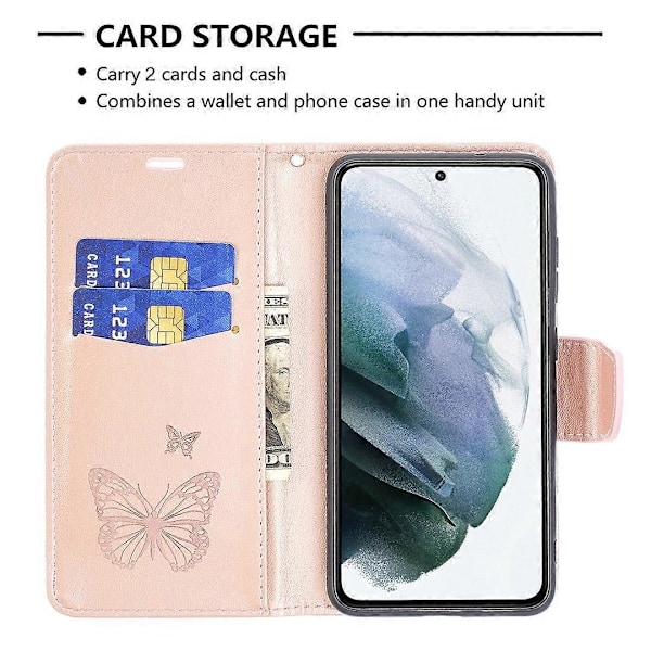 Imprint Fjäril Plånbok Läder Ställ Fodral för Samsung Galaxy S21 FE 5G Multicolor Style A