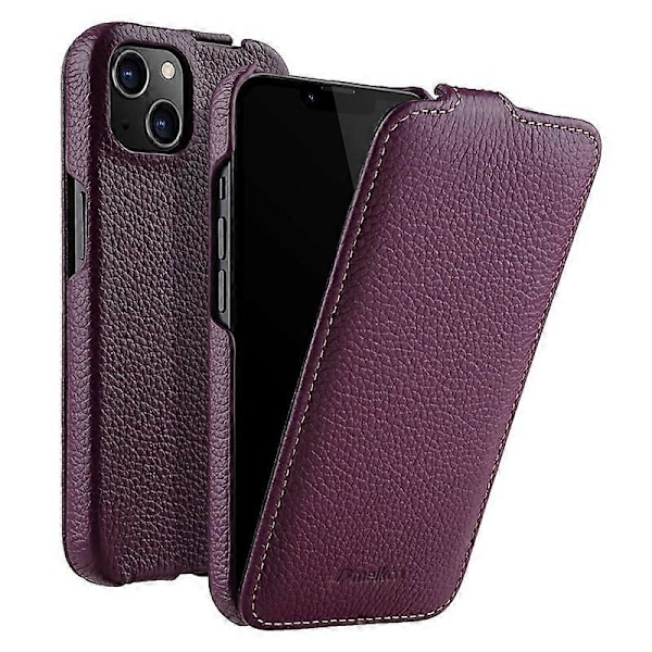 MELKCO Äkta Läderfodral för iPhone 14 (Ko Läder+PC Skal) Vertikalt Flip Skydd Multicolor Style F