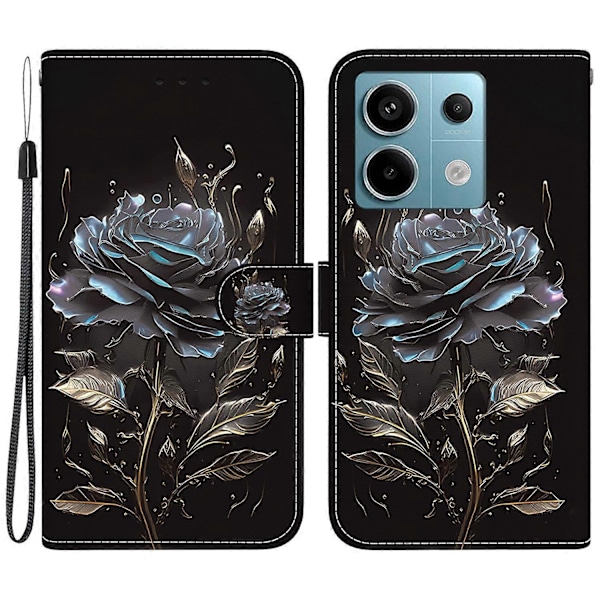 Pung Etui til Xiaomi Redmi Note 13 Pro 5G/Poco X6 5G Telefon Læder Cover Mønster Print Multicolor Black Rose