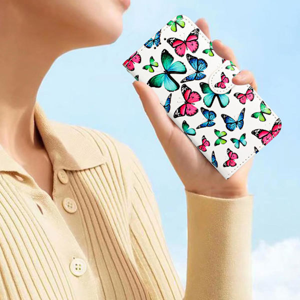 För Iphone 15 Plus Pu Läder Case Mönster Skrivbord Cover Butterflies