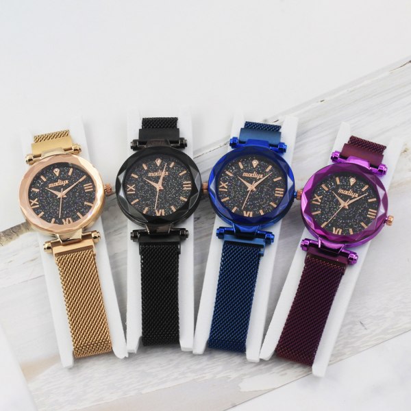 GD140 Watch Rund Star Dial Magnetisk Milanese Armband Kvarts Watch 4 färger purple