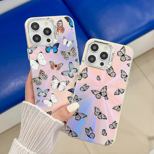 iPhone 13 Pro -kotelo, galvanisoitu laserperhoskuvio PC+TPU-puhelinkuori Multicolor Style F