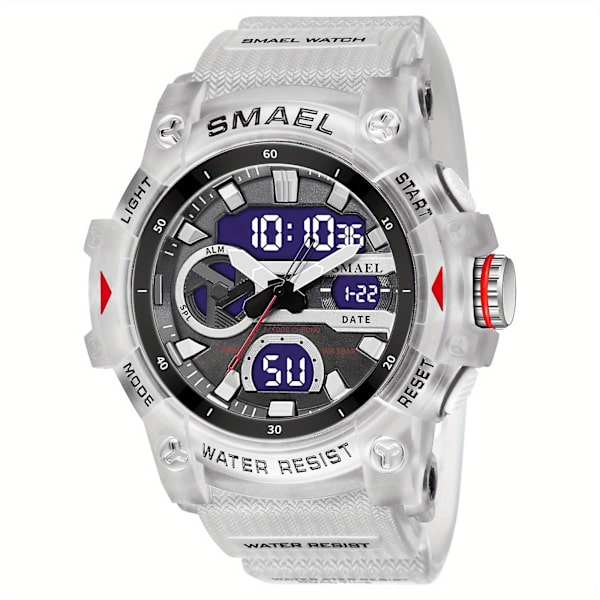 Smael Herrmode Dual Time Display Quartz Armbandsur, Transparent Sport utomhus Vattentät Digitala klockor med Pu-rem Transparent White