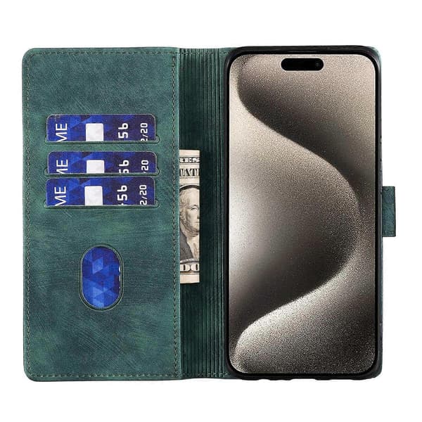 Til iPhone 16 Plus Cover Hjerte Kat Folde Stand PU Læder Telefon Cover- Multicolor Green
