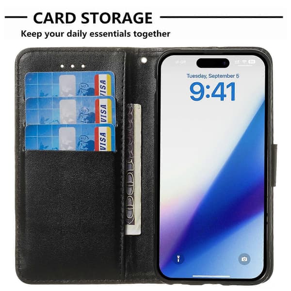 Solid farve PU læder wallet cover med anti-ridse flip stand til iPhone 15 Pro