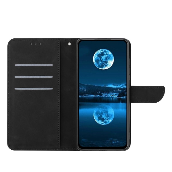 Ht05 Flip Cover För Oppo Reno10 Pro+ 5g, Skinn-touch Feeling Stand Plånbok Imprinted Line Phone case Black