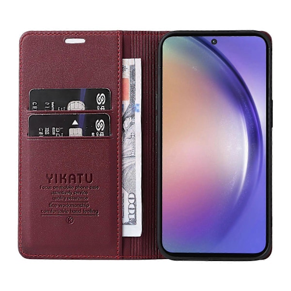 YIKATU YK-001 Magnetisk lædercover til Samsung Galaxy A55 5G, bogstil med stativ Multicolor Wine Red