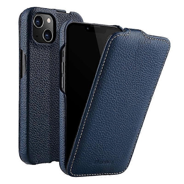MELKCO Äkta Läderfodral för iPhone 14 (Ko Läder+PC Skal) Vertikalt Flip Skydd Multicolor Style C