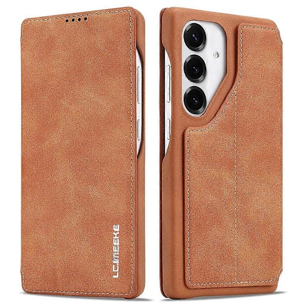 LC.IMEEKE Samsung Galaxy S25+ -kotelo korttipidikkeellä, jalustalla ja nahkakannella Multicolor Brown