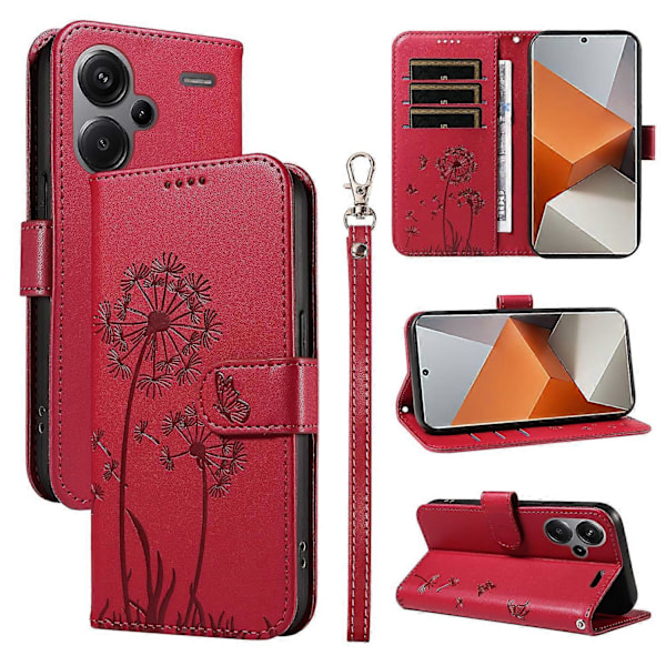 Xiaomi Redmi Note 13 Pro+ 5G Nahkakotelo Lompakko Puhelinkotelo Voikukan Kuvio - Vihreä Multicolor Red
