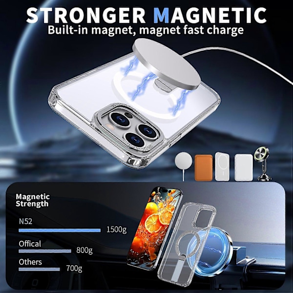 iPhone 15 Pro -kotelo, yhteensopiva MagSafe-jalustan kanssa, TPU + akryylipuhelinkuori Multicolor Transparent