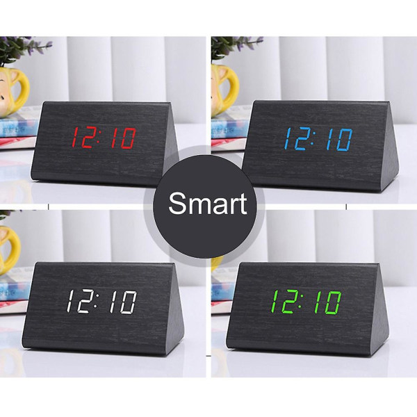 Digitalt Træ USB LED Natlys Vækkeur Termometer Display Ur PalmoxylonRed