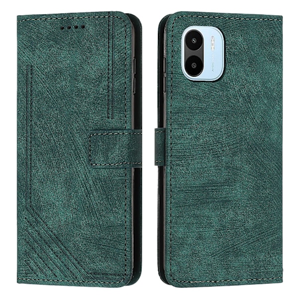 För Xiaomi Redmi A1 4g / A2 4g Skin-touch läder phone case linjer med tryckt stativ Cover Green