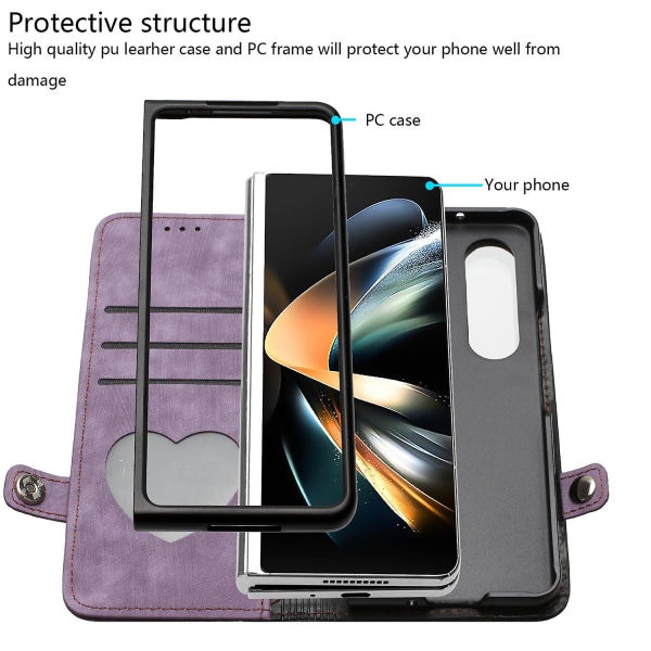 För Samsung Galaxy Z Fold3 5g Pu Läder Phone case Korthållare Cover Purple