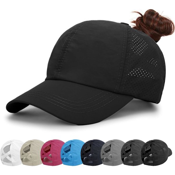 Cap för dam - Solhatt med hästsvans Snabbtorkande löpkeps Cap Golfkepsar Criss Cross Justerbara Trucker-hattar för kvinnor Flickor Black Black One Size