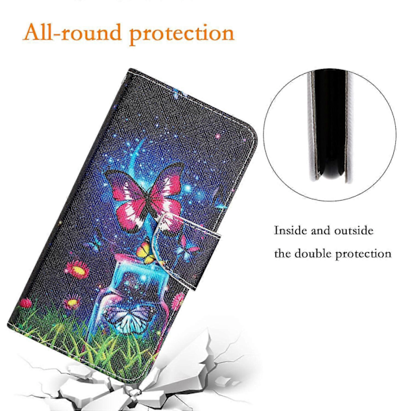 Magnetisk etui med mønstertryk og tegnebogsfunktion til Samsung Galaxy A25 5G Multicolor Bottle and Butterfly