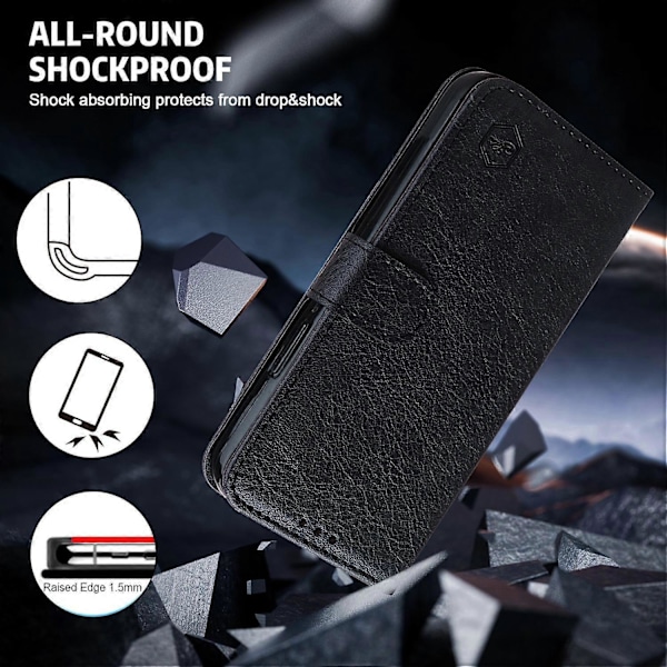 För iPhone 16 Fodral Enfärgat Läder Vikbart Ställ Plånbok Läder Telefonfodral- Multicolor Black