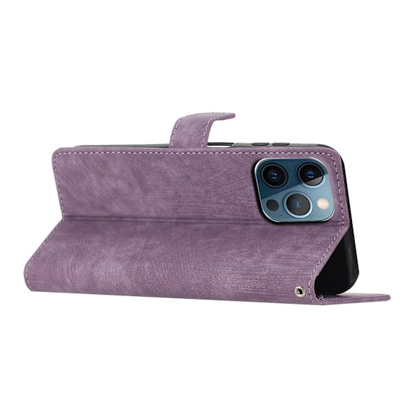 For Iphone 15 Pro Max PU-lær Mobiltelefonveske Lommebok Stativ Hudvennlig Telefondeksel Purple