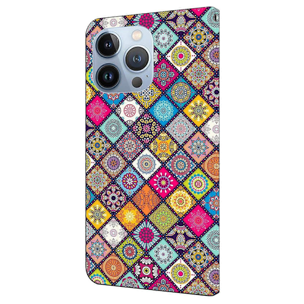 Til iPhone 16 Pro Max Etui Mønsterprintet Beskyttelsescover TPU+PU Læder Flip Telefon Etui Multicolor Style B