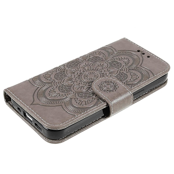 Präglad Mandala Blomma PU Läder Telefonställ Skydd Plånboksfodral med Rem för iPhone 13 6.1 tum Multicolor Style C