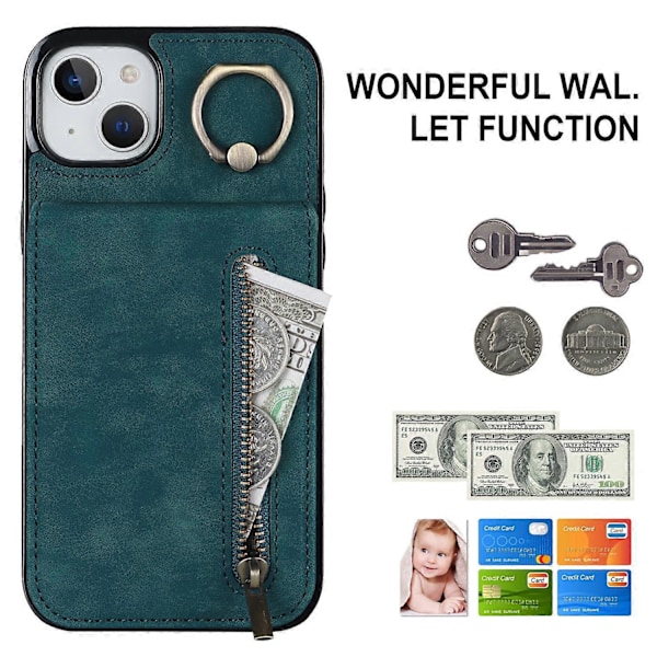 Takakuori iPhone 15 Plus -puhelimelle, RFID-suojattu lompakkokotelo Retro PU+TPU-jalustakansi Multicolor Style C