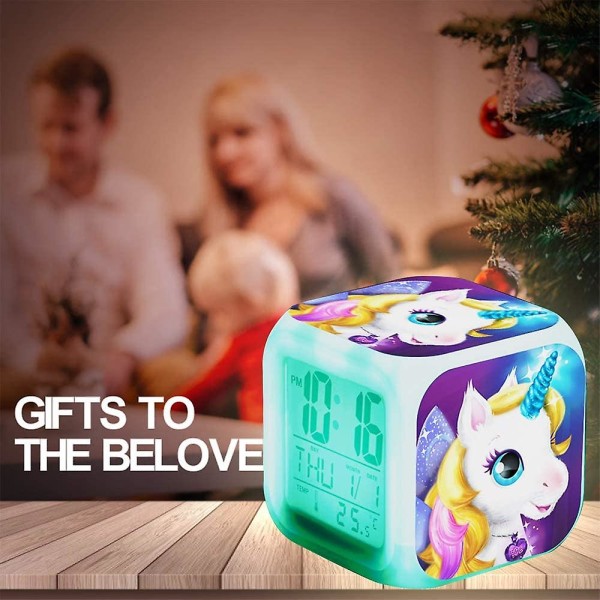 Unicorn Digital Vækkeure til Piger, Glødende Nat LED LCD Cube med Lys Børn Vågner Op Sengelampe Fødselsdagsgaver til (c