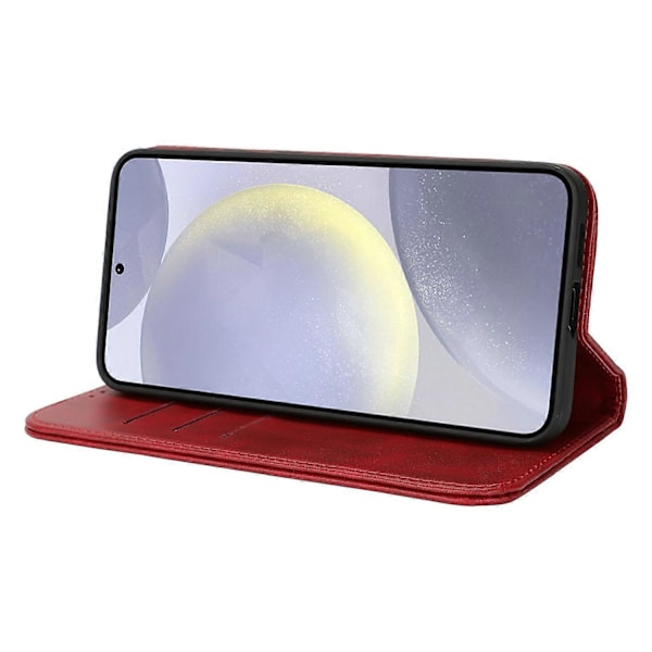 Til Samsung Galaxy S25 Etui PU Læder Kalvepræget Magnetisk Lukning Smartphone Cover - Mørkebrun Multicolor Red