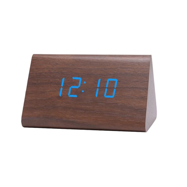 Digital trä USB LED Nattljus Väckarklocka Termometer Display Timepiece PalmoxylonBlue