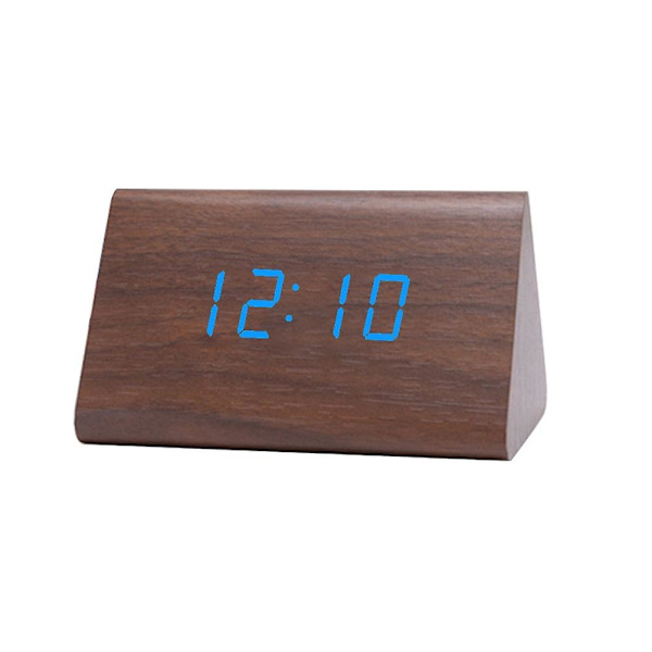 Digitalt Træ USB LED Natlys Vækkeur Termometer Display Ur PalmoxylonBlue