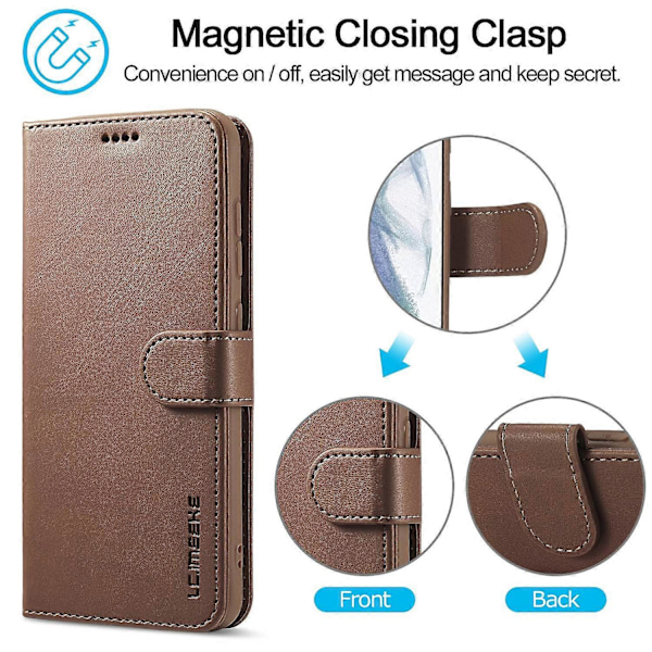LC.IMEEKE Lommebokdesign Lær Shell Telefon Stativ Deksel for Samsung Galaxy S21 FE Multicolor Style C