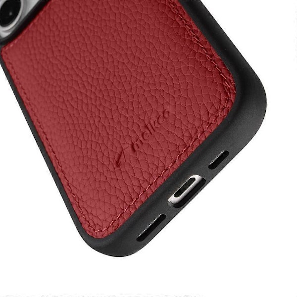 MELKCO Etui til iPhone 16 Ægte Koskind Læderbelagt PC Telefon Cover - Grå Multicolor Red