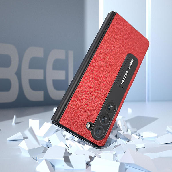 För Samsung Galaxy Z Fold5 5g Kickstand Vikbart phone case Cross Texture Kohud Läder+PC cover Red
