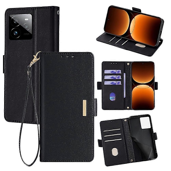 Læder Wallet Case med RFID-blokering og stativ til Realme GT 7 Pro 5G med håndrem - Grøn Multicolor Black