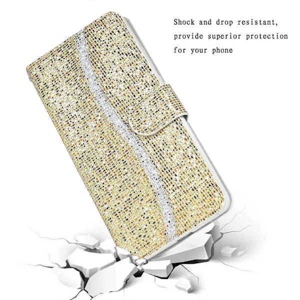PU læder pung etui med glitter og kortholder til iPhone 16 Plus Multicolor Style E