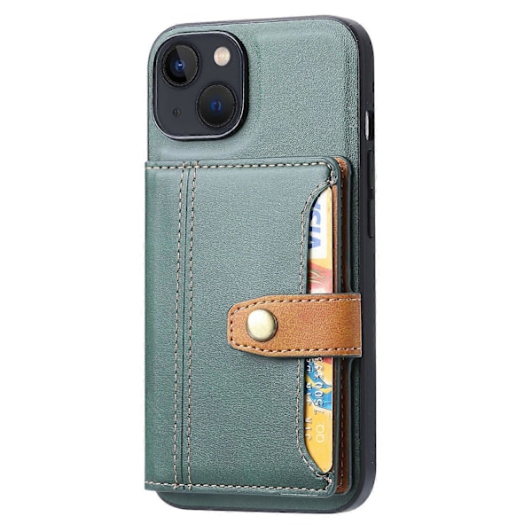 iPhone 15 Plus -puhelimen suojakotelo jalustalla ja korttipaikalla, vasikannahkajäljitelmä PU-nahkaa + naarmuuntumaton TPU-suojus Multicolor Style C
