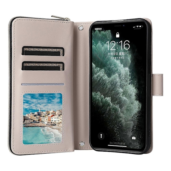 Til iPhone 11 Pro Max Etui Lynlås Pung Rombe Telefon Læder Cover med Skulderrem Multicolor Style B