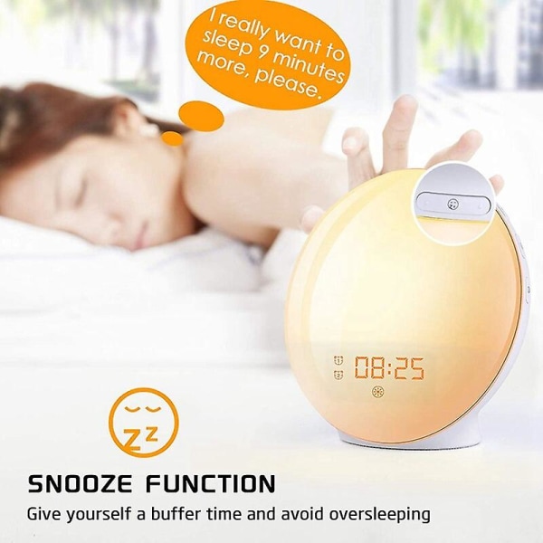 Sunrise Alarm Clock Wake Up Light - Ljuslarm med Sunrisesunset Simulering Dubbla larm och snoozefunktion FM-radio