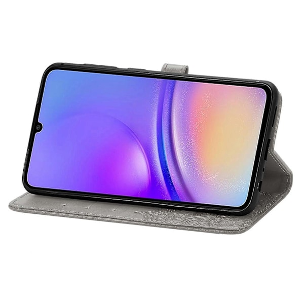 Til Samsung Galaxy A06 Etui Mandala Præget Design Læder Wallet Telefon Cover- Multicolor Grey