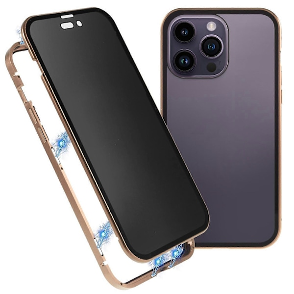 iPhone 16 Pro -puhelimelle tarkoitettu Anti-Spy -kotelo, magneettinen metallikehys + kaksipuolinen karkaistu lasinen puhelinkuori - Vihreä Multicolor Gold