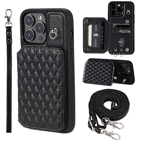 Style 008 RFID-blokerende telefoncover til iPhone 15 Pro Max Stødsikkert PU+TPU telefonskal med stropper Multicolor Style A