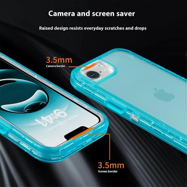 Deksel til iPhone 16e, 3-i-1 Avtakbart Støtsikkert TPU + PC Telefon Bakdeksel Multicolor Transparent Blue