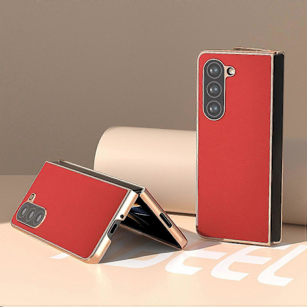 Samsung Galaxy Z Fold5 5G Galvanointikotelo Aitoa Lehmännahkaa+PC Puhelinkuori Multicolor Style B